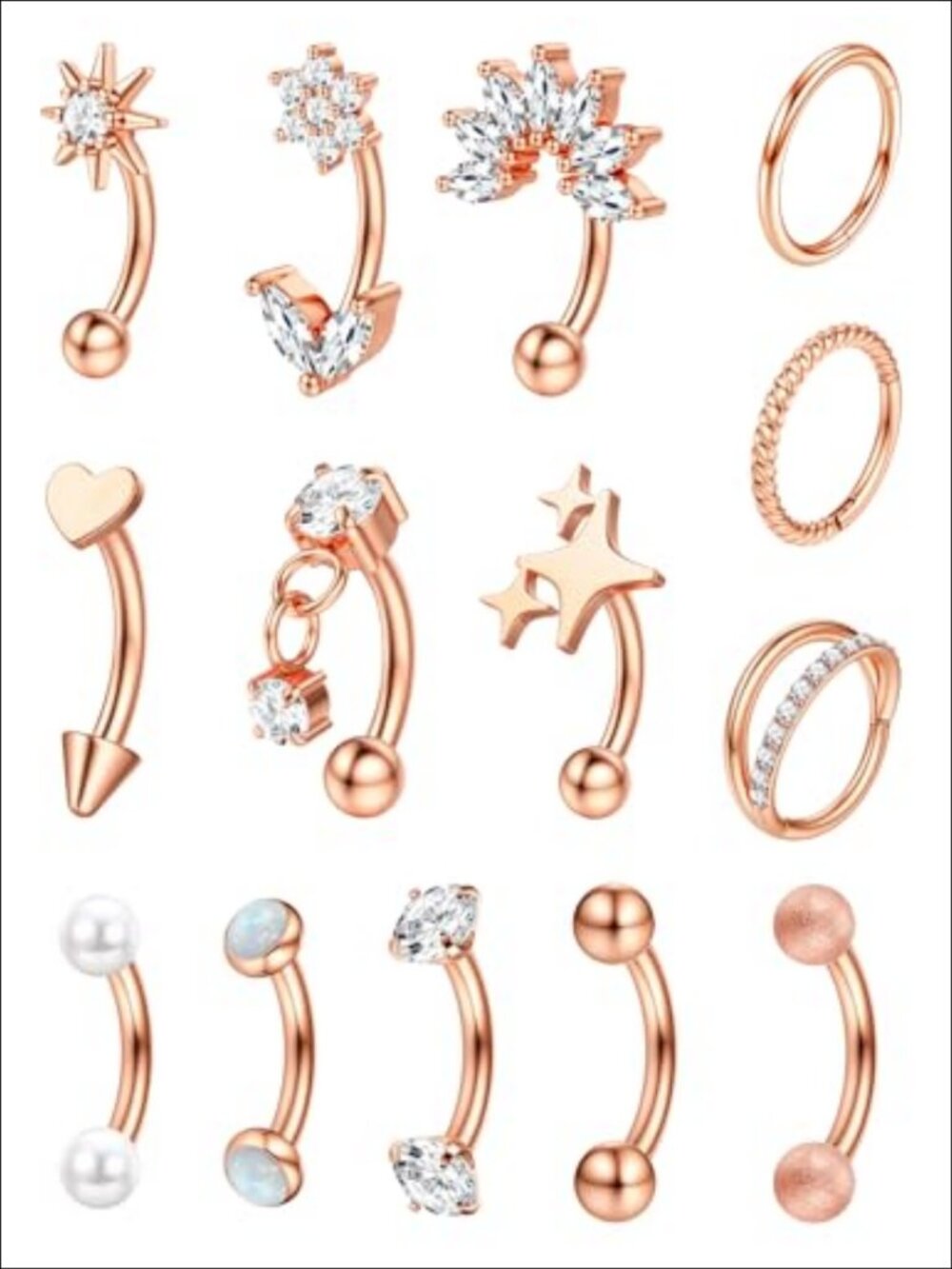 16G Surgical Steel Rook Piercing Jewelry Set Curved Barbell Labret Lip